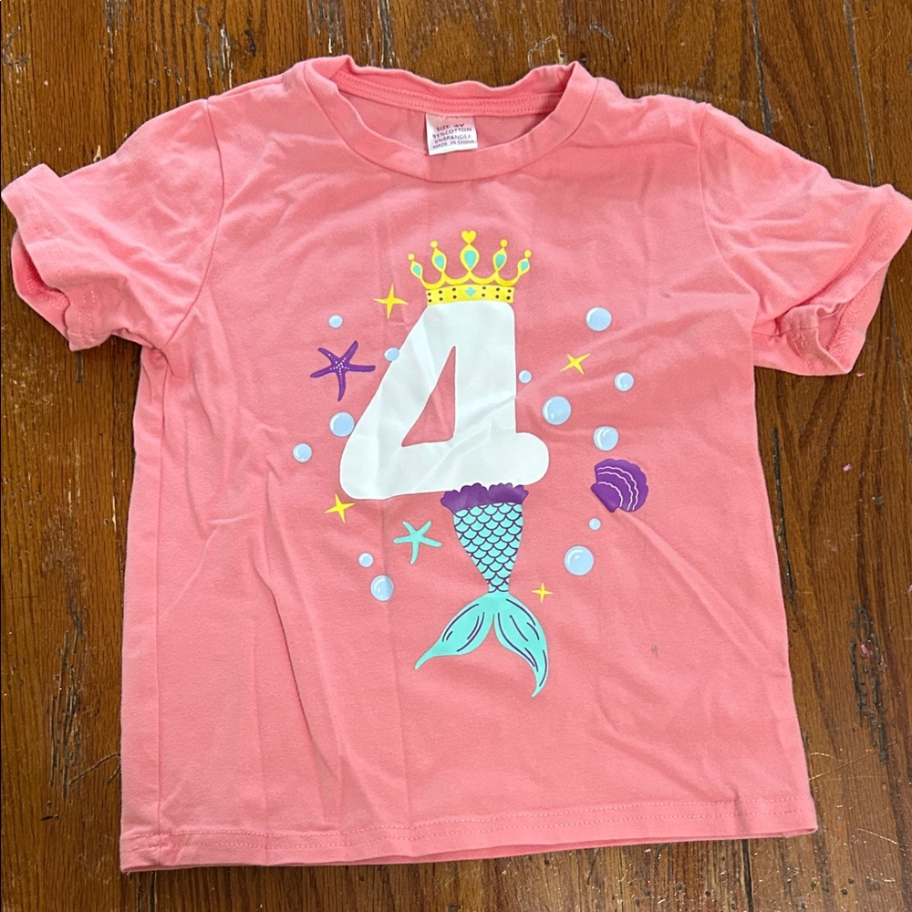 “4” Mermaid Crown Kids T-Shirt - Pink 4T
